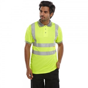 High Visibility Yellow Polo Shirt with Grey Collar Short Sleeve