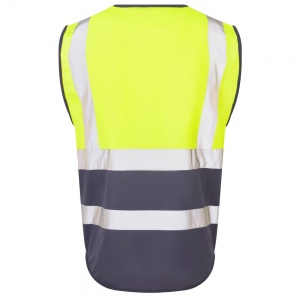 Leo Lynton W11 Superior Two-Tone Yellow And Navy Blue High Visibility Vest. To ENISO20471 Class 1