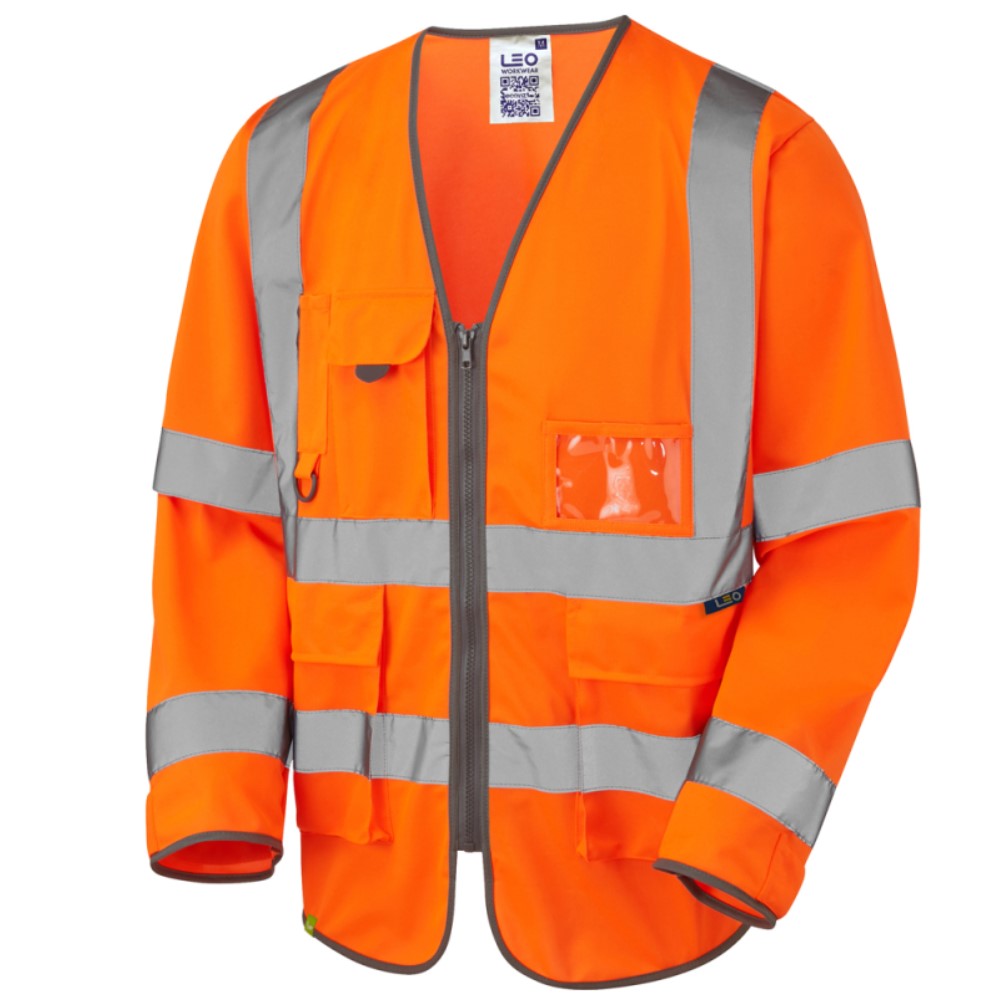 Leo Wrafton S12 Sleeved Superior Orange High Visibility Jerkin. Certified To ENISO20471 Class 3 & RIS3279-TOM