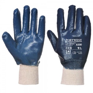 Fully Coated Blue Nitrile Knitwrist Glove