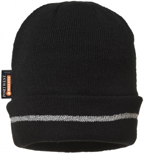 Black Insulatex Knitted Beenie Hat With Reflective Trim