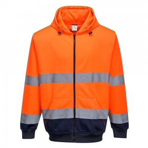 High Visibility Orange / Navy Full Zipped Hooded Sweatshirt