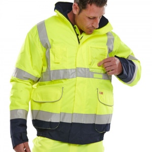 High Visibility Two Tone Yellow & Navy Waterproof Bomber Jacket EN471
