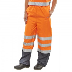 High Visibility Orange & Navy Belfry Waterproof Breathable Overtrousers