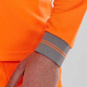 High Visibility Orange Long Sleeve Polo Shirt with Grey Collar. EN ISO20471 Class 3 & RIS-3279-TOM - Railway use