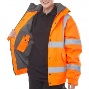 High Visibility Contractor PLUS Orange Fleece Lined Waterproof Bomber Jacket ENISO 20471 Class 3