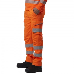 High Visibility Orange Leo Kingford Stretch Superior Cargo Trousers ENISO 20471