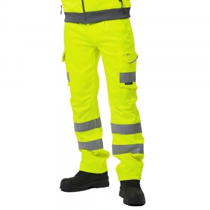 High Visibility Yellow Leo Kingford Stretch Superior Cargo Trousers ENISO 20471