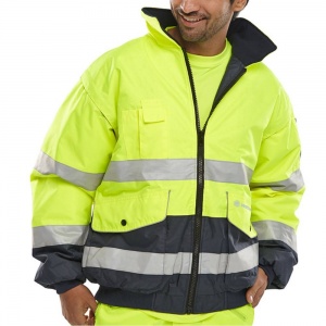 High Visibility Europa Yellow & Navy Waterproof Bomber Jacket ENISO 20471