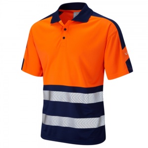 Leo P10 Superior Coolviz Plus High Visibility Orange/Navy Advanced Polo Shirt