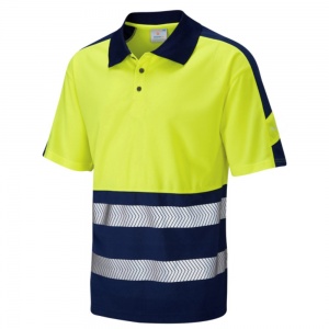 Leo P10 Superior Coolviz Plus High Visibility Yellow/Navy Advanced Polo Shirt