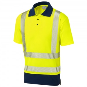 Leo P11 Superior Coolviz Plus High Visibility Yellow/Navy Mortehoe Polo Shirt