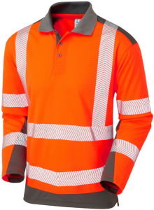 Long Sleeve Leo Wringcliff Superior Coolviz Plus High Visibility Orange/Grey Advanced Polo Shirt