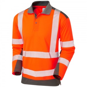 Long Sleeve Leo Wringcliff Superior Coolviz Plus High Visibility Orange/Grey Advanced Polo Shirt