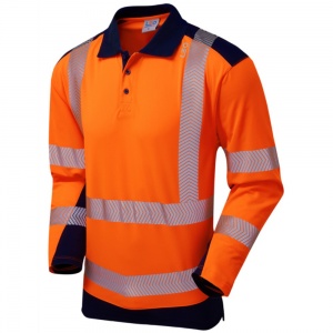 Long Sleeve Leo Wringcliff Superior Coolviz Plus High Visibility Orange/Navy Advanced Polo Shirt