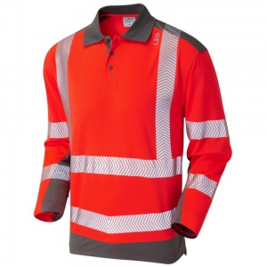 Long Sleeve Leo Wringcliff Superior Coolviz Plus High Visibility Red/Grey Advanced Polo Shirt