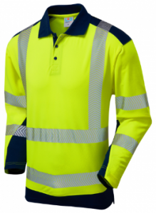 Long Sleeve Leo Wringcliff Superior Coolviz Plus High Visibility Yellow/Navy Advanced Polo Shirt