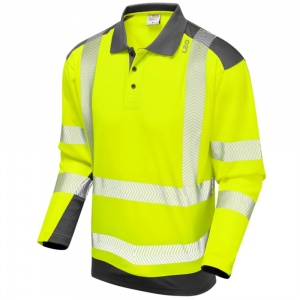 Long Sleeve Leo Wringcliff Superior Coolviz Plus High Visibility Yellow/Grey Advanced Polo Shirt