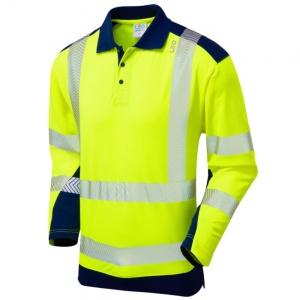 Long Sleeve Leo Wringcliff Superior Coolviz Plus High Visibility Yellow/Navy Advanced Polo Shirt