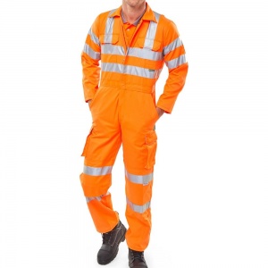 High Visibility Orange Boilersuit/Coverall RIS-3279-TOM - Railway Use Certified & EN ISO20471 Class 3