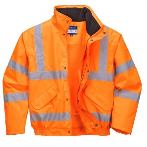 High Visibility Orange Waterproof Breathable Bomber Jacket Rail Standard