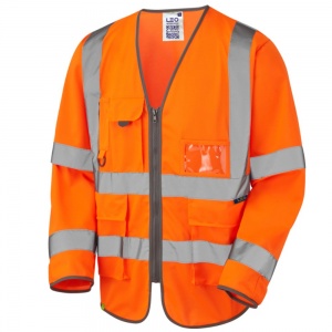 Leo Wrafton S12 Sleeved Superior Orange High Visibility Jerkin. Certified To ENISO20471 Class 3 & RIS3279-TOM