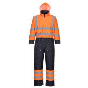 High Visibility Orange & Navy Lined Waterproof Coverall S485