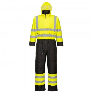 High Visibility Yellow & Black Lined Waterproof Coverall S485