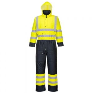 High Visibility Yellow & Navy Lined Waterproof Coverall S485