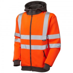 High Visibility Leo Saunton Premium Orange-Grey Full Zip Hooded Sweatshirt