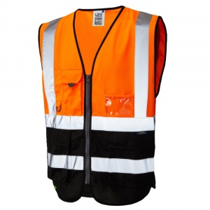 Leo Lynton W11 Superior Two-Tone Orange And Black High Visibility Vest. To ENISO20471 Class 1
