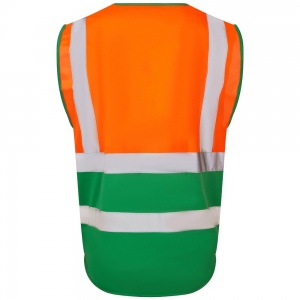 Leo Lynton W11 Superior Two-Tone Orange And Green High Visibility Vest. To ENISO20471 Class 1