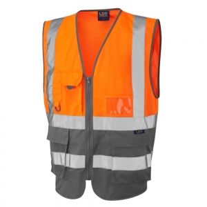 Leo Lynton W11 Superior Two-Tone Orange And Grey High Visibility Vest. To ENISO20471 Class 1