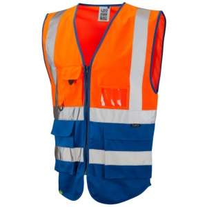 Leo Lynton W11 Superior Two-Tone Orange And Royal Blue High Visibility Vest. To ENISO20471 Class 1