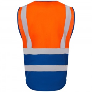 Leo Lynton W11 Superior Two-Tone Orange And Royal Blue High Visibility Vest. To ENISO20471 Class 1
