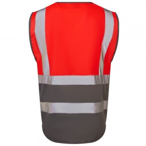 Leo Lynton W11 Superior Two-Tone Red And Charcoal Grey High Visibility Vest. To ENISO20471 Class 1