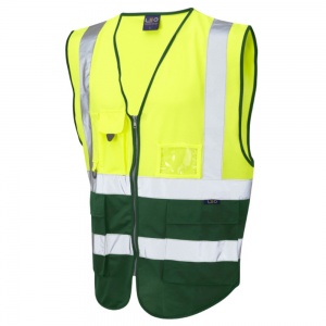 Leo Lynton W11 Superior Two-Tone Yellow And Bottle Green High Visibility Vest. To ENISO20471 Class 1