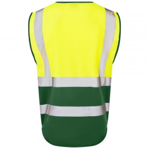 Leo Lynton W11 Superior Two-Tone Yellow And Bottle Green High Visibility Vest. To ENISO20471 Class 1