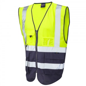 Leo Lynton W11 Superior Two-Tone Yellow And Navy Blue High Visibility Vest. To ENISO20471 Class 1