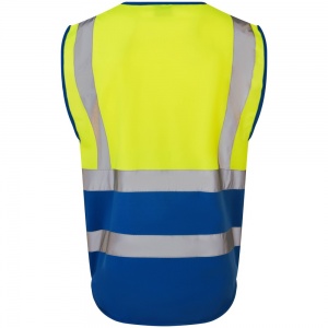 Leo Lynton W11 Superior Two-Tone Yellow And Royal Blue High Visibility Vest. To ENISO20471 Class 1