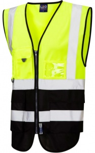 High Visibility Lynton Yellow & Black Superior Two-Tone Vest To ENISO 20471 Class 1