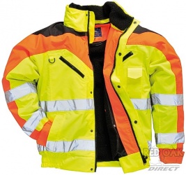 High Visibility Yellow Three Tone Contrast Waterproof Bomber Jacket