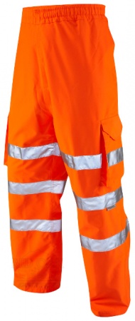 High Visibility Leo Waterproof Breathable Orange Executive Cargo Overtrousers ENISO 20471 Class 1 & Railway Group Standard RIS-3279-TOM