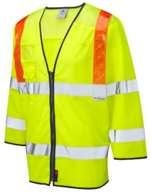 Taddiport Hi Vis Yellow 3/4 Sleeve Waistcoat with Orange Braces