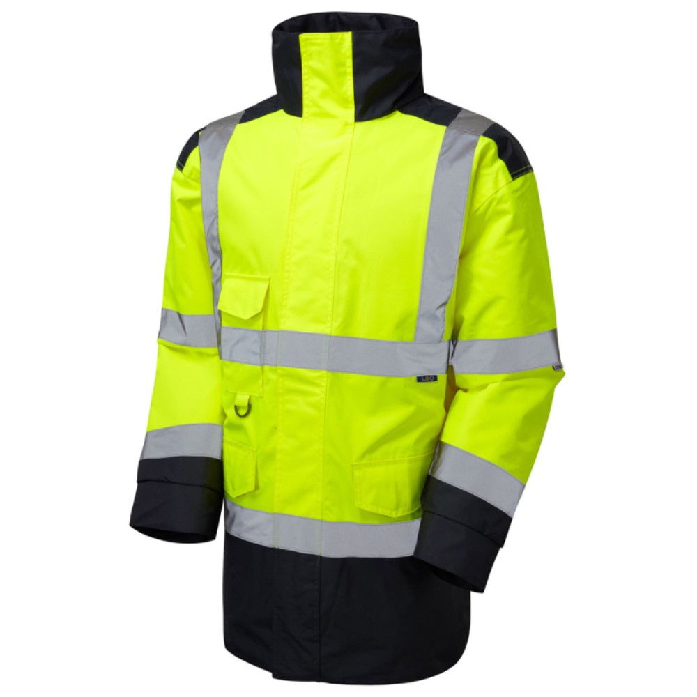 High Visibility Yellow & Navy Blue Leo Tawstock Superior Waterproof Jacket - ENISO 20471