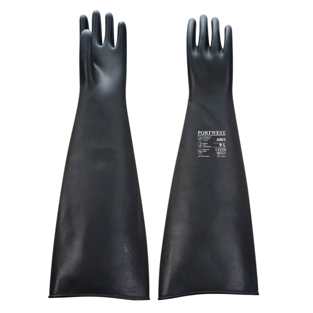 A803 - Heavyweight Latex Rubber Gauntlet 600mm Black