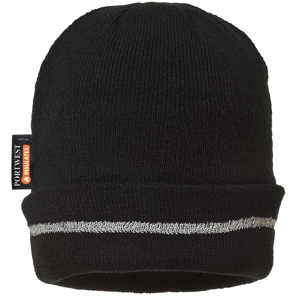 Black Insulatex Knitted Beenie Hat With Reflective Trim