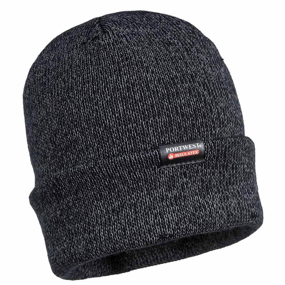 Black Reflective Knit Beenie Hat Insulatex Lined