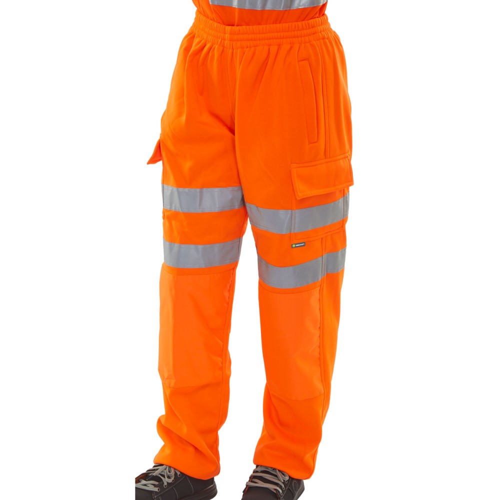 High Visibility Orange Sweat Jogging Cargo Trousers EN471 & Rail Spec