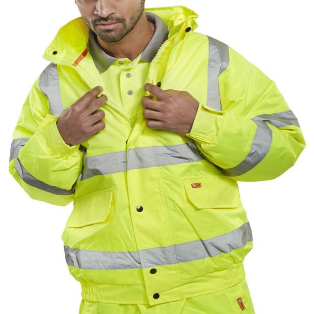High Visibility Contractor Yellow Waterproof Bomber Jacket ENISO 20471